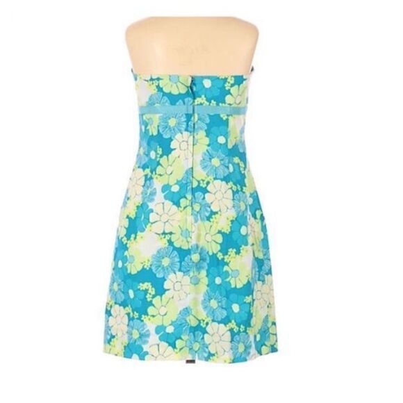 Lilly Pulitzer Women’s Size 0 Structured Strapless Dress Blue Floral Knee Length - Picture 2 of 8